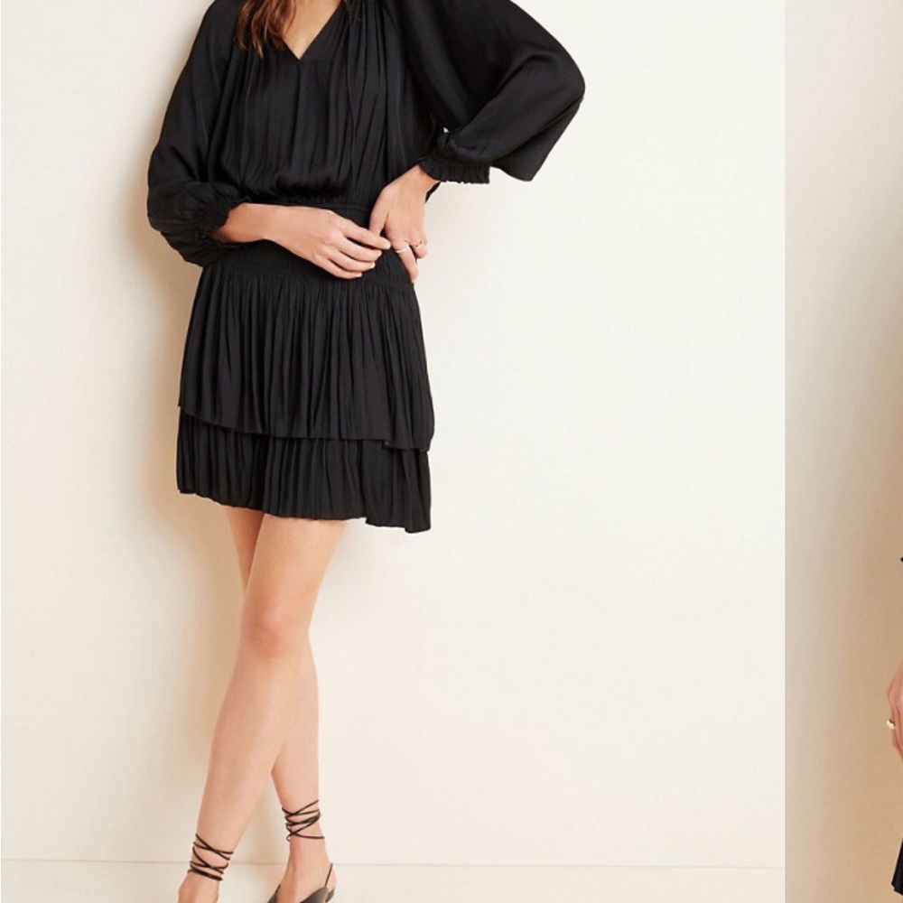 Anthropologie Current Air Black Tiered Mini Dress Poppy Dress Size M